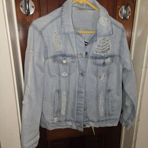 Distressed Destroyed Light Blue Jean Jacket